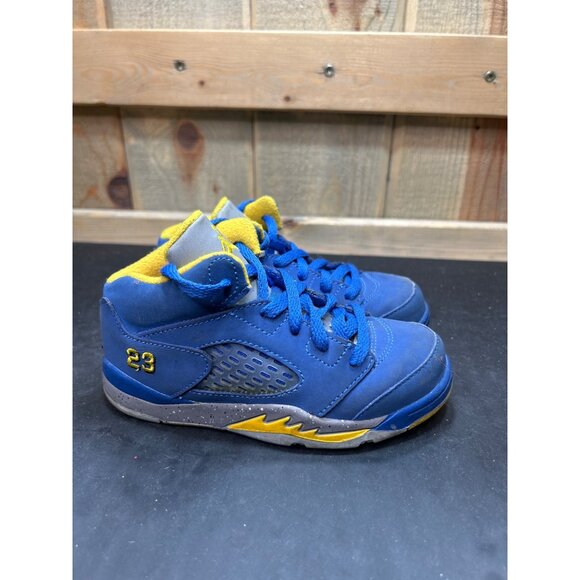 Nike Air Jordan 5 Retro Toddler Shoes Size 9C Blue/Yellow - Picture 1 of 8